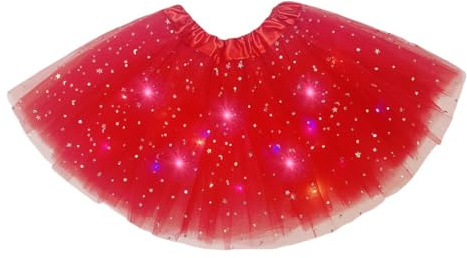TRYUEN Women LED Tutu Skirt Sequins Stars Light Up Tutu Skirts Layered Ballet Dance Tulle Skirt for Halloween Party Costume