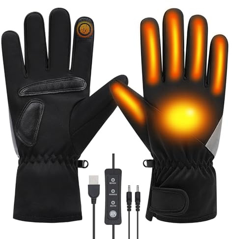 USB Guantes Calefactables Bici para Mujeres y Hombres, All-round Heated Pantalla Táctil Antideslizante Guantes Calefactables Ciclismo con 3 Niveles de Calor, Forro Térmico para Correr Caminar Conducir