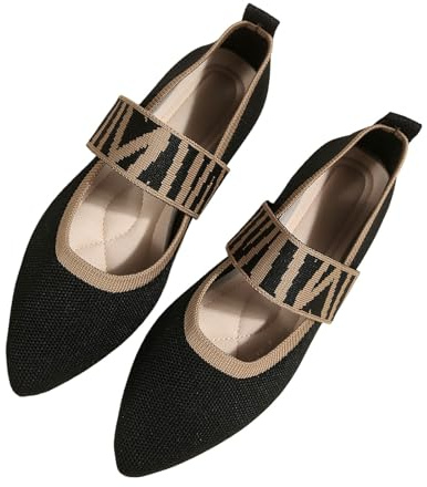 Generisch Zapatos Planos para Mujer, Ligeros, cómodos, con Punta Puntiaguda, Zapatos Informales, Ligeros, Elegantes, de Punto, Antideslizantes, Transpirables, Negro, 37