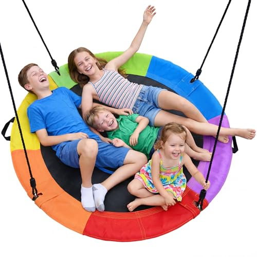 Trekassy Altalena a nido per esterni, 120 cm, per fino a 300 kg, Oxford 900D, impermeabile, per bambini, giardino, 2 cinghie per altalena da 3 m, regolabile per interni ed esterni (colorata)
