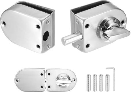 PATIKIL Cerradura Para Puerta Vidrio Cerradura Tipo Doble Oscilación Plata | Acero Inoxidable 304, Sin Marco, Para Espesor 10-12mm, Con Bloqueo Interno, Para Baños Hotel Y Tiendas