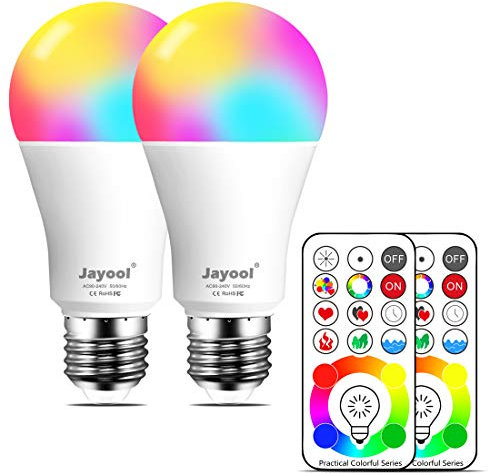 Jayool 10W E27 120 Couleurs LED RGBW Ampoule Changement de Couleur Télécommande (3ème génération), Timing et Dimmable RGB+lumière du Jour Blanc(6500K) Edison Screw (Lot de 2)