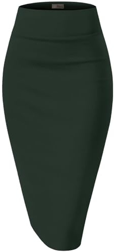Hybrid & Company Women's Premium Nylon Ponte Stretch High Waist Pencil Suit Skirt Below Knee KSK45002 1073T Hunter XL