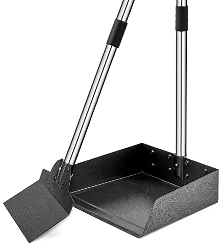 Pooper Scooper for Large Dogs, Adjustable Long Handle Metal Tray and Spade Poop Scooper for Dogs with Bin for Pet Waste Removal, No Bending Clean Up Pooper Scooper for Medium and Large Dogs