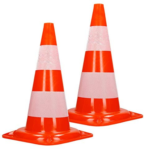 ECD Germany 2X Cônes Signalisation Pylône, 47cm, PVC Solide, Orange/Blanc, Triangle de Circulation, Marqueur Attention Sécurité, avec 2 Bandes Réfléchissantes, Pylone Cône Avertissement de Parking