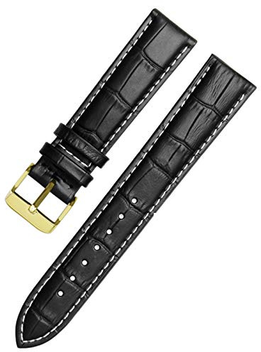 Lederband Straps 12-24mm-Uhr-Armband Armband Schwarz-Weißgold, 24mm