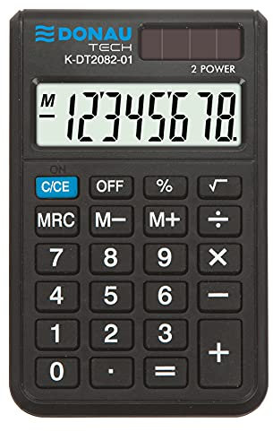 DONAU TECH Taschenrechner / 8-Stellig Wurzelfunktion/ 97x60x11mm/ Farbe: Schwarz/Rechner mit 8-stelliger Anzeige/Dual-Power Solar - Batteriebetrieb/Kompaktes Design