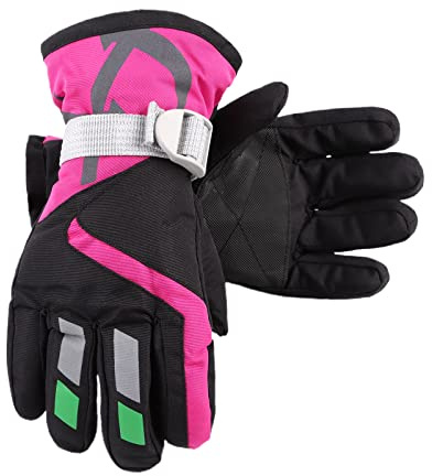 XIAOHAWANG Winter Boys Girls Ski Gloves Kids Warm Waterproof Mittens Fleece Snowboard Gloves for Children (Black, L)
