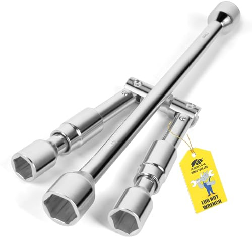 MIKKUPPA 4 Way Folding Lug Wrench - Universal 14 Inch Tire Cross Collapsible Tire Iron 4 Way Sliding Wheel Lug Nut Wrench for Cars, Trucks, SUVs and RVs