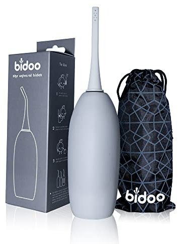 BIDOO Universal Portable Bidet Bottle with Soft Silicone Nozzle, Leak-Proof Cap & Nylon Pouch – Compact Reusable Hygiene Hand Bidet for Travel, Elder Ease, New Moms & Pre/Post-Intimacy - Pebble
