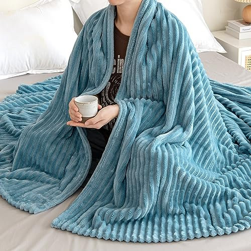 EMEMA Coperta Pile 125x150 cm Coperta Divano Velluto Plaid in Singolo e Matrimoniale Letto Morbida Decorazioni Casa Tinta Unita per Letto Ufficio Elegante 1 Pezzo Grigio Blu