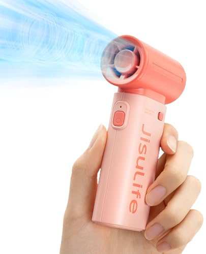 JISULIFE Portable Handheld Fan Life9, Turbo Power High Speed Air [18H Max Cooling Time], 5 Gear Wind, 5000mAh Rechargeable, Mini Pocket Design, Personal Fan for Travel Concerts Camping Makeup - Pink