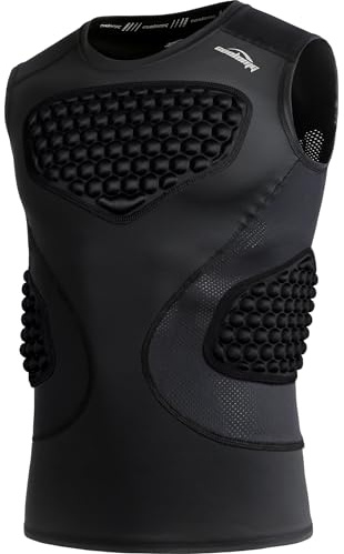 COOLOMG Mens Padded Compression Shirts Baseball Chest Rib Protector Football Rugby Softball Heart Sternum Guard Black M