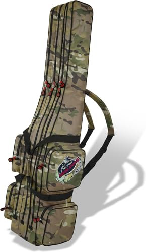 Rutentasche Angelrutentasche Rutenfutteral Aufbewahrungstasche 125 cm / 150 cm / 160 cm / 170 cm / 190 cm - wasserabweisende Angeltasche Angelrucksack Farbe Tactical Camo 3 Innenfächer Größe 160 cm