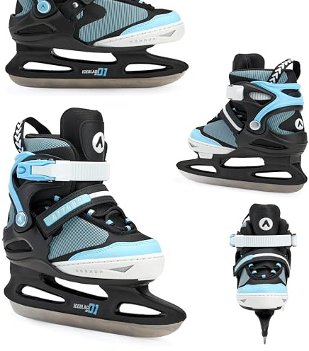 ATTABO Pattini Ghiaccio Ricreativi Regolabili Ragazzo Zolo in Blu Taglia 26-31 EU Pattini Regolabili Principianti Chiusura con Fibbia Supporto Caviglie Lame in Acciaio Inox Design Sportivo