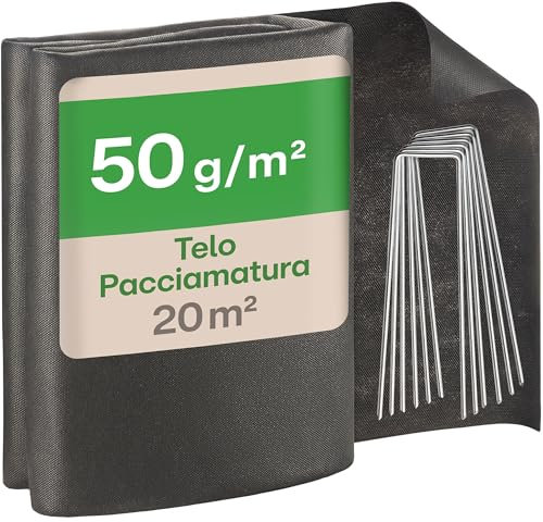 Praknu Unkrautvlies 50g/m² mit 12 Erdankern - Gartenvlies 20 m² (2x10m) - Wasserdurchlässig, UV-Stabil & Reißfest für Blumenbeete & Garten