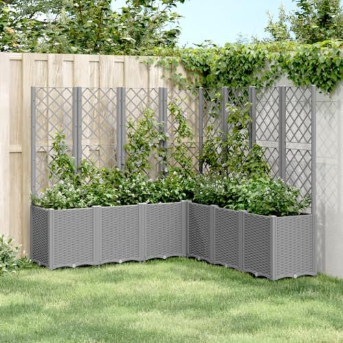 Gecheer Jardinera con Enrejado PP Gris Claro 160x160x140 cm Arriate,Arriate De Jardín,Arriate Jardinera,Jardineras Exterior,Jardinera Vertical,Celosia Terraza,Macetero
