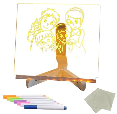 Pizarra de notas LED con colores para niños, tablero de mensajes de acrílico LED, tablero de dibujo acrílico, pizarra LED con soporte, tablero de mensajes iluminado, pizarra luminosa para niños y