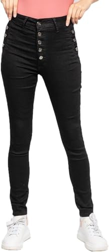 Glook Womens Jeggings Cintura Alta Hacer Subir 5 Botones Vaqueros Elásticos Push Up Mujer Flaca Fit Pantalones (M, Negro)