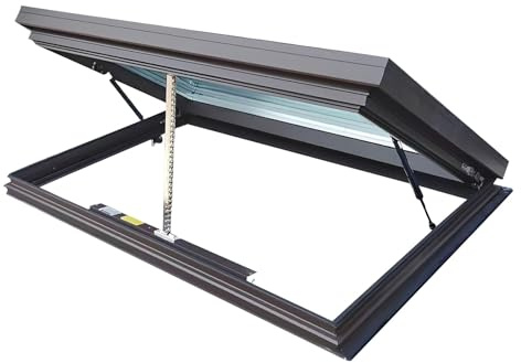 Ventana De Tejado Personalizable Vasistas En Aluminio Con Apertura Eléctrica Elevación a Gas Vidrio Templado De Doble Capa Control Remoto Y Sensor De Lluvia for Invernaderos Sótanos áticos(Brown,75x50