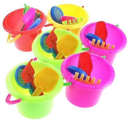 Toyvian Juego de Juguetes de Playa para Niños Cubos Pequeños de Plástico, 6 Sets Livianos Que Fomentan la Imaginación y Diversión Arena Estilo Aleatorio