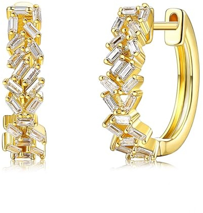 AMDXD Orecchini vintage in oro giallo 14 carati, classici orecchini a cerchio con moissanite taglio baguette, stile Liberty Au 585