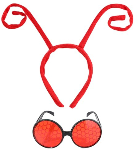 AWAVM Lot de 2 serre-têtes d'antenne papillon et lunettes noires - Accessoires de déguisement - Accessoires de fête cosplay (Red)