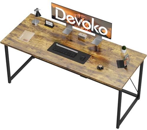 Devoko Schreibtisch 160x60x75 cm | Kleiner Computertisch mit verstellbaren Füßen & Haken | 60 kg Tragkraft, wasserfest | Für Premium Homeoffice & Arbeitsplatz | Vintage Braun