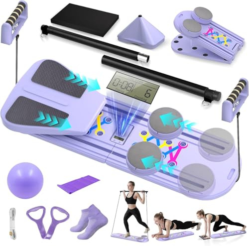 JUOIFIP Pilates Board,Foldable Pilates Reformer Set, 6-in-1 Multifunctional Portable Reformer Pilates Sliding Board Machine at Home Pilates Equipment for Fitness, Exercise, Abs, Core Training