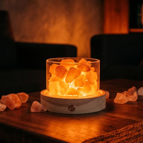Lamptobe Lámpara de sal rosa sin cables con base de madera recargable
