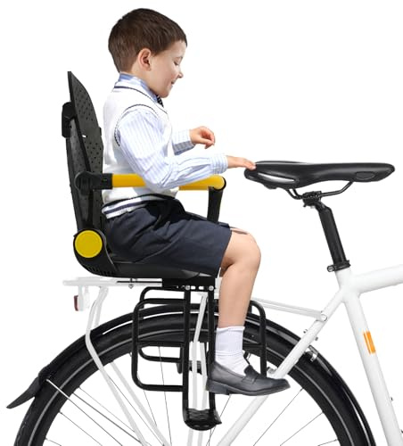Chelngveo Siège de vélo arrière pour enfant - Pour porte-bagages, de 1 an à 4 ans, jusqu'à 100 kg, repose-pieds réglables pour tous les cadres arrière de vélo (noir)
