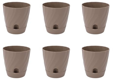 Aramox Plastblomkruka Set med 6 Lätt Plastkruka 4,8 Tums Blomkruka för Inomhus Utomhushem Balkong Trädgård Fönsterbräda Planteringsbehållare (Brun)