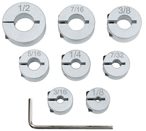 Professional Stop Collar Set - Drill Bit Depth Stop - 8 Piece Kit (1/2”, 7/16”, 3/8”, 5/16”, 1/4, 7/32”, 3/16”, 1/8”) Superior Aluminum Split Ring Design