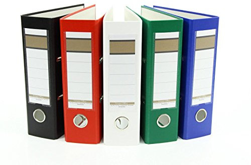 5x Ordner / DIN A5 / 75mm / Farbe: je 1x weiß, grün, blau, rot und schwarz