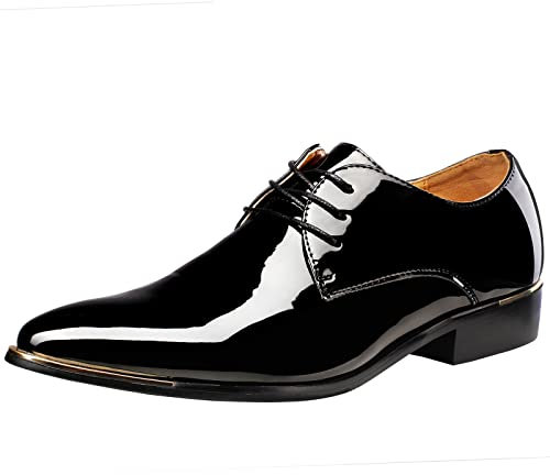 wealsex Derby Cuir Vernis Chaussure de Ville à Lacets Homme Bout Pointu Chaussure Affaire Bureau Costume Mariage (Noir,43)