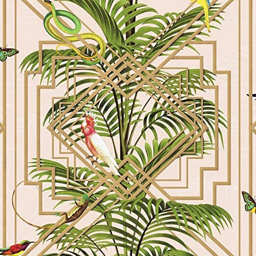 Holden Decor Glasshouse Congo Pink Wallpaper 90200 - Tropical Plam Birds Snake
