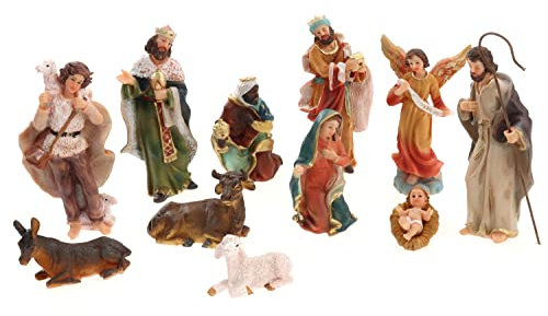 Unbekannt Creation Gross Krippenfiguren Set 11teilig, Höhe bis 10cm aus Polyresin, Heilige Familie, 3 Könige, Engel und Hirte Weihnachtskrippe Figuren Weihnachtszubehör Weihnachtsdeko
