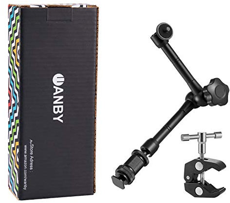 WANBY 11 Inch Articulating Friction Magic Arm & Large Adjustable Super Rod Clamp Pliers Clip with 1/4 and 3/8 Thread for Camera Rig, LCD Monitor, LED Lights, Flash Light (Arm & Clamp)