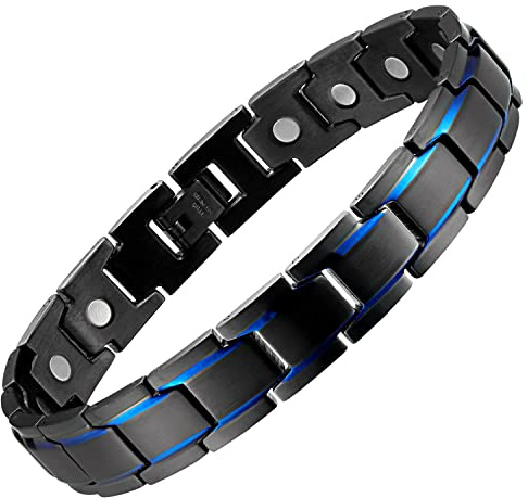 MagEnergy Bracciale magnetico da uomo, in acciaio al titanio, nero, 21,6 cm, regolabile