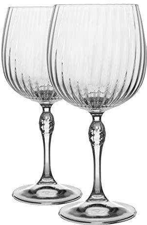 Bormioli Rocco 2 Piece America '20s Gin and Tonic Glasses Set - Vintage Art Deco Spanish Copa de Balon Cocktail Glass - 240ml