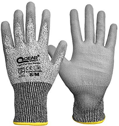 3 pares de guantes de trabajo QearSafety Cut Protect Nivel 3, forro de hilo HPPE, palma recubierta de poliuretano, peso ligero, comodidad, montaje, DYI, 9/Large