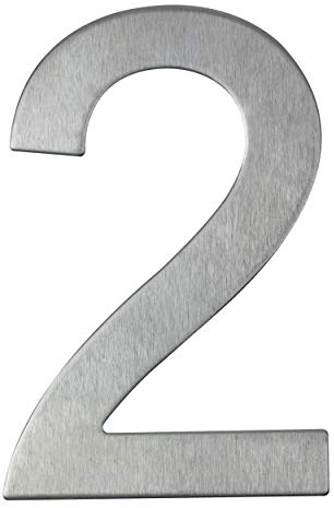 Número 2 de casa, calle, puerta, de acero inoxidable, adhesivo, altura de 10 cm