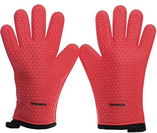 KP XL Silikon-Ofenhandschuhe für Smoker, extrem hitzebeständige Grillhandschuhe, Griff für heiße Speisen direkt auf Ihrem Grill, wasserdichte Grill- und Backhandschuhe, hochwertiges Set mit 3 Bonus