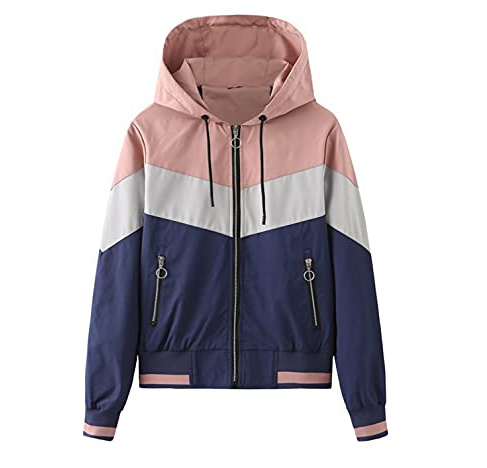 Kanpola Veste de pluie courte pour femme - Veste de transition colorée à capuche - Veste coupe-vent - Automne - Hiver - Imperméable - Respirante - Légère - Veste outdoor avec poche zippée - Pour femme