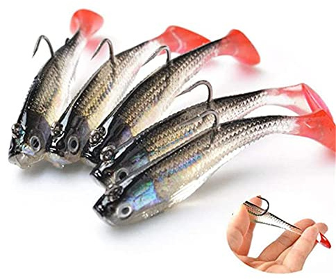 YODOOLTLY Fishing Lure Set, 5pcs Soft Baits with 3D Eyes, PVC Material, J Hook, #14 Size, Ideal for Squid, Musk