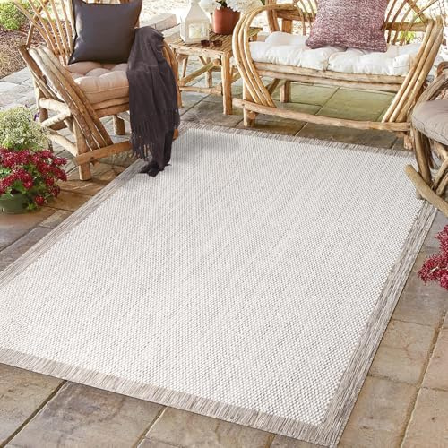 payé Utomhusmatta väderbeständig – 280 x 380 cm – beige vit – kant – mattor för terrass balkong trädgård inomhus