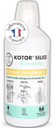 KOTOR SILICE BUVABLE 1L | Silicium Organique Francais & Naturel | Fortement Dosé | Santé des Articulations, Cartilages, Os, Peau, Cheveux, Ongles | Silicium + Ortie + Prêle + Bambou | 1 mois