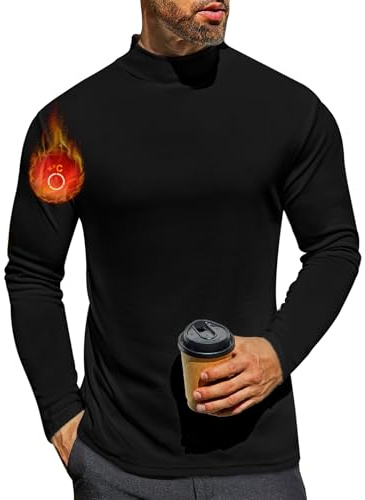 Ekouaer Camiseta Interior térmica de Invierno para Hombre Camiseta de Manga Larga con Cuello Alto Negro XXXL