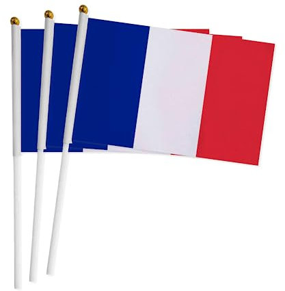 Lot de 60 drapeaux de manivelle de France pour la fête nationale, Fêtes, défilés, drapeau de main, événements sportifs, décoration de bar (France)