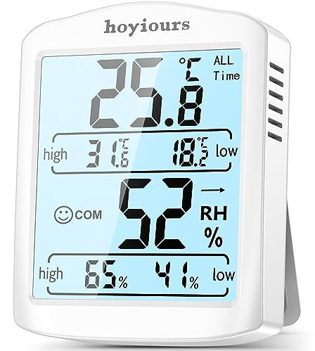 hoyiours Room Thermometer Hygrometer, Digital Indoor Temperature Monitor Humidity Meter with Large Backlight Screen for Home, Baby Room, Office, Nursery, Garden, Greenhouse, Cellar
